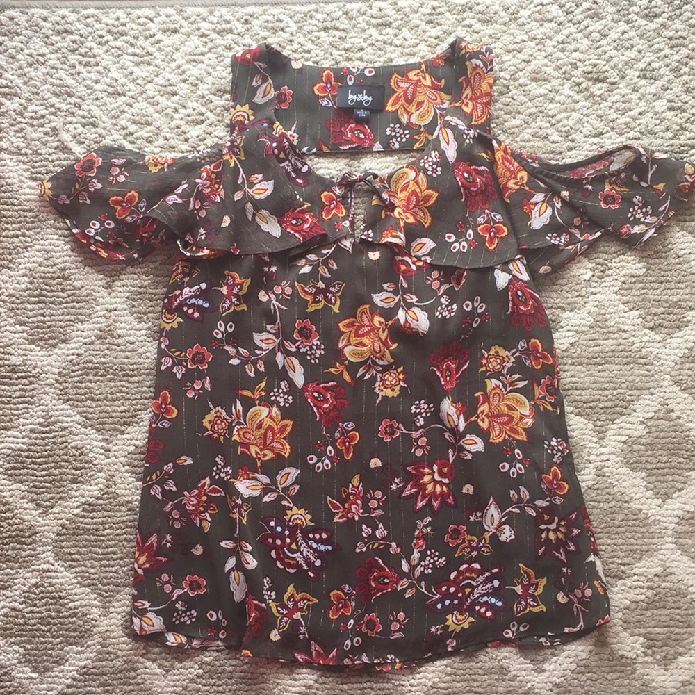 By & By Olive Green Floral Blouse